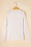 Khaki Checkered Pattern Mesh Mock Neck Long Sleeve Top