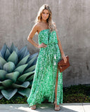 Women's Leaf Printed Strapless Ruffle Split Dress