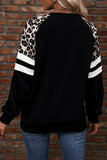 Black Leopard Print Colorblock Raglan Sleeve Sweatshirt
