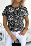 Black Cheetah Print O-neck Short Sleeve T Shirt