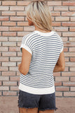 Blue Stripe Ribbed Trim Loose Fit Knitted Sweater Vest