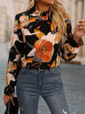 Women's Round Neck Printed Long Sleeve Blouse Shirt Top