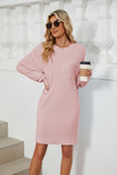 Womens Crewneck Short Sleeve Ribbed Dress