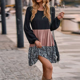Women's Patchwork A-Line Dress Long Sleeves