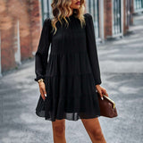 Womens Dress Long Lantern Sleeve Square Neck Tie Backless Sexy Dress Ruffle Elastic Waist A-Line Mini Dress