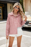 Women Striped Long Sleeve Button Down V Neck