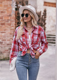 Women Oversize Loose Plaid Jacket with Pocket
