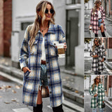Women's Long Sleeve Button Down Jackets Plaid Flannel Shirts Tops Casual Lapel V Neck Oversized Shackets Blouses Top