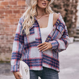 Women Plaid Short Jacket with Pocket