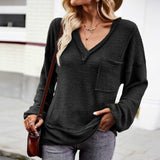 Women's Casual V Neck Ribbed Knitted Shirts Pullover Tunic Tops Loose Balloon Sleeve Solid Color Blouses Top