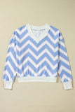 Sky Blue Zigzag Striped Print V Neck Oversized Top