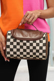 Black Checkered PU Leather Zipper Makeup Bag