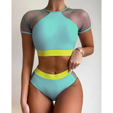 Hoher Taillen-reizvoller Bikini-Patchwork Frauen-Badeazug