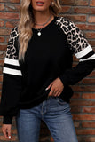 Black Leopard Print Colorblock Raglan Sleeve Sweatshirt