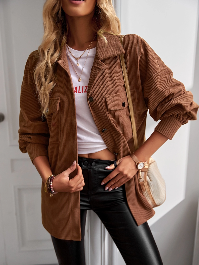 Women's Casual Corduroy Shacket Jacket