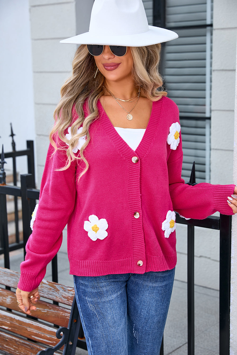 Women's Floral Cardigan Sweaters V-Neck