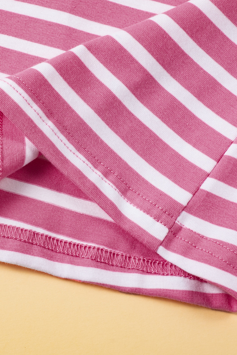 Pink Stripe Butterfly Sleeve V Neck Hollowed Knot Back T Shirt