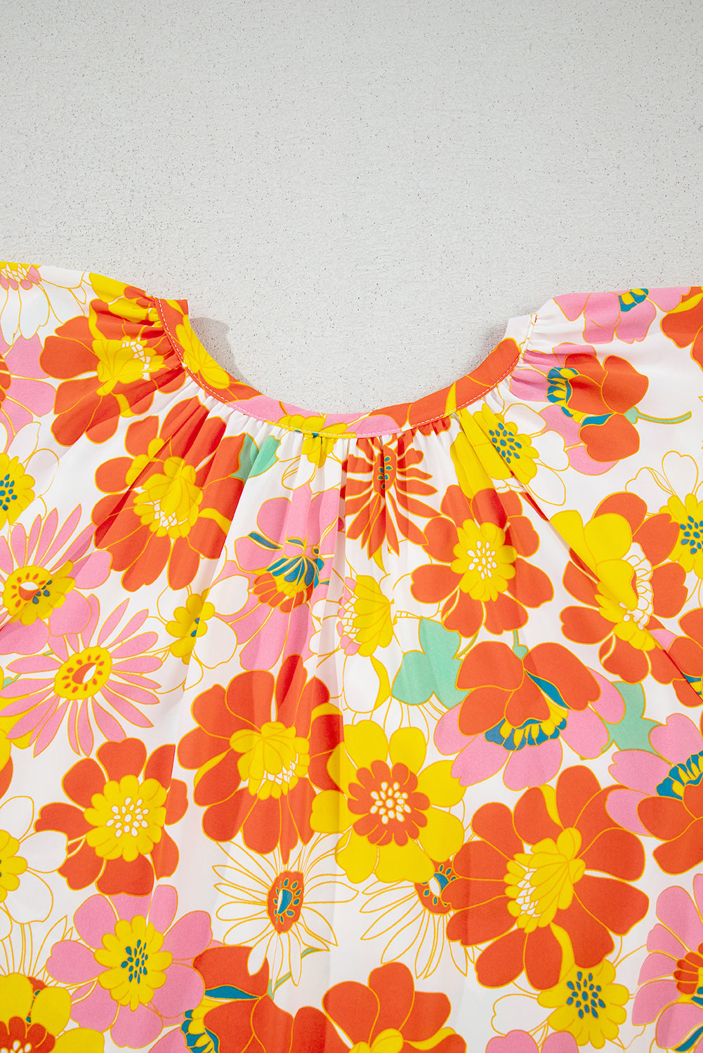 Orange Abstract Print V Neck Half Sleeve Blouse