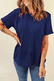 Blue Casual Plain Crew Neck Tee