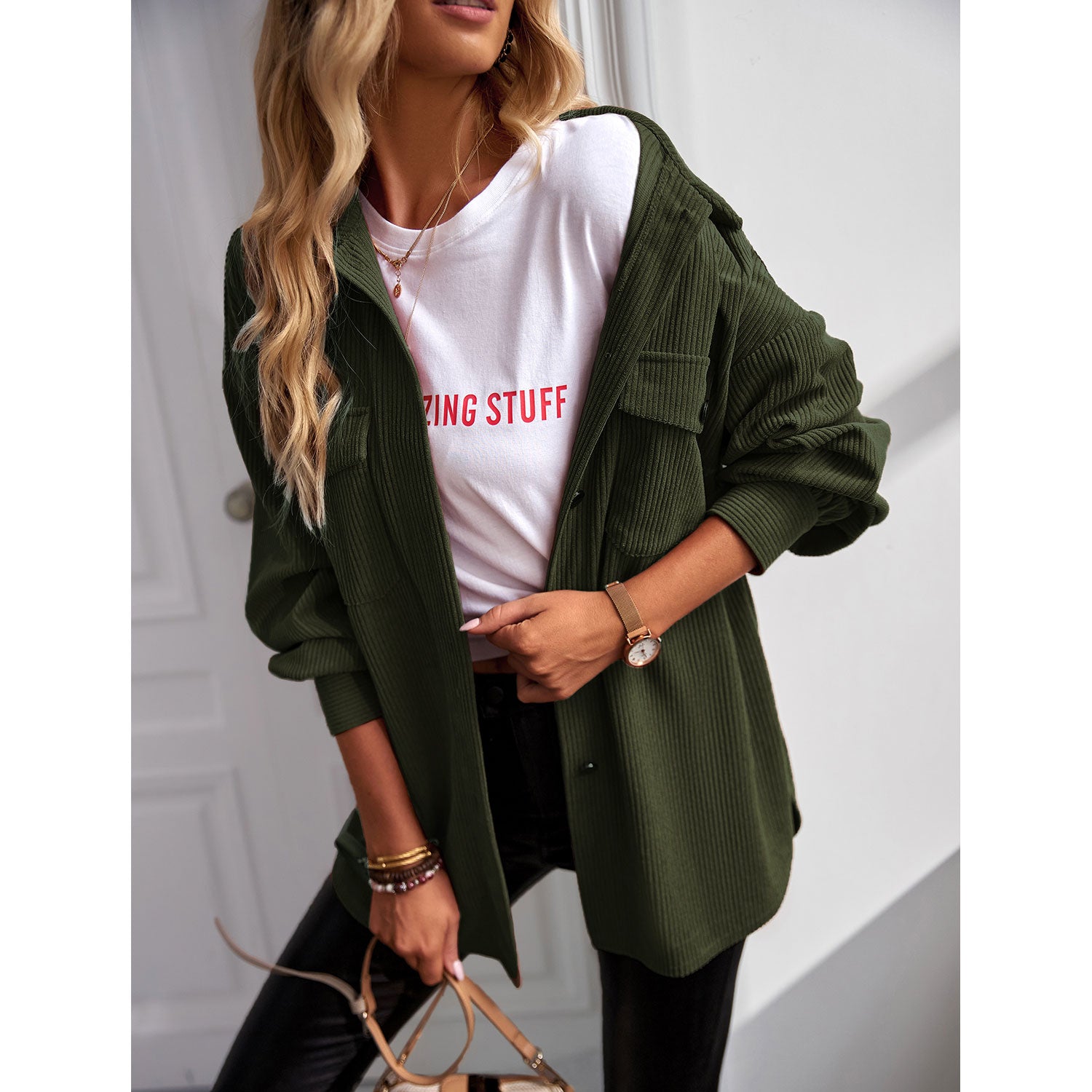 Women's Casual Corduroy Shacket Jacket