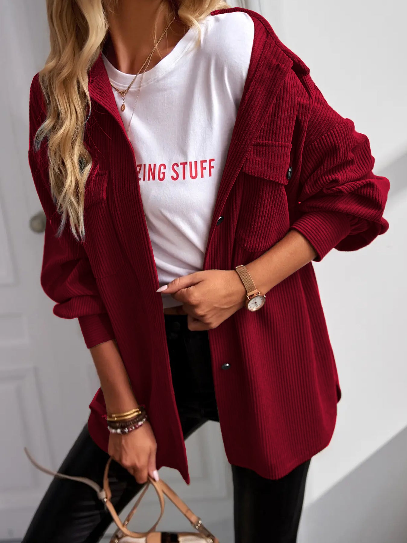 Women's Casual Corduroy Shacket Jacket