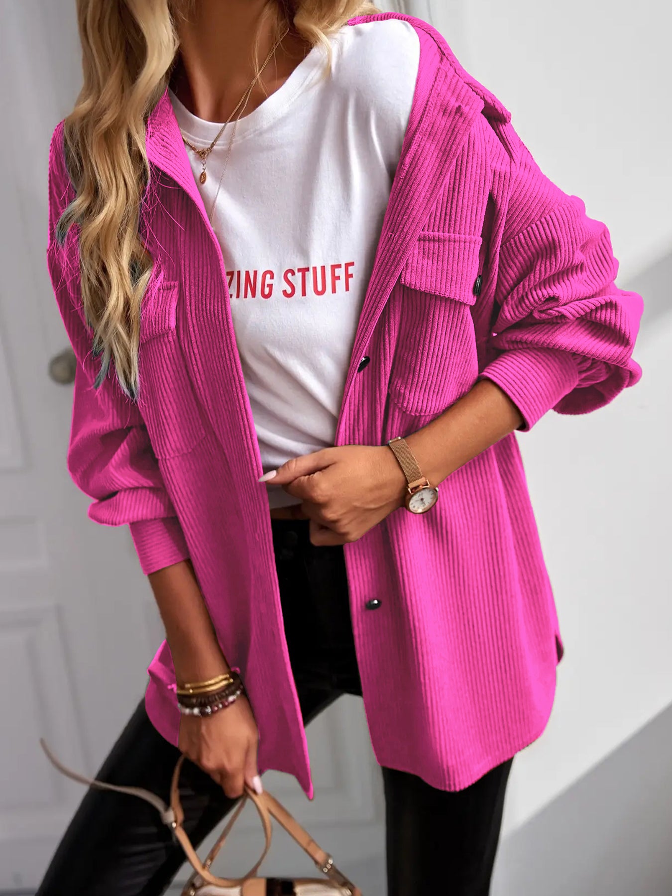 Women's Casual Corduroy Shacket Jacket