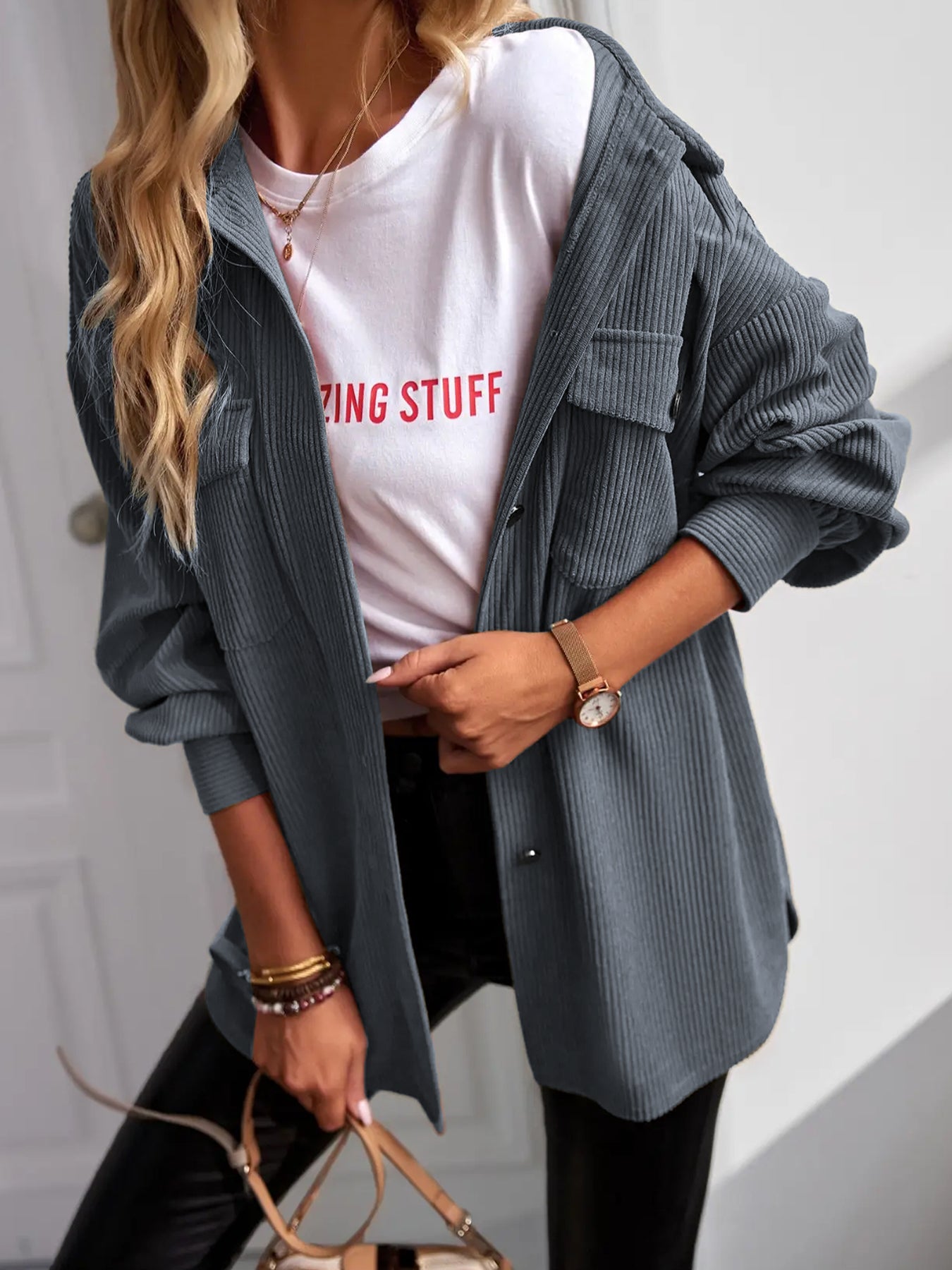 Women's Casual Corduroy Shacket Jacket