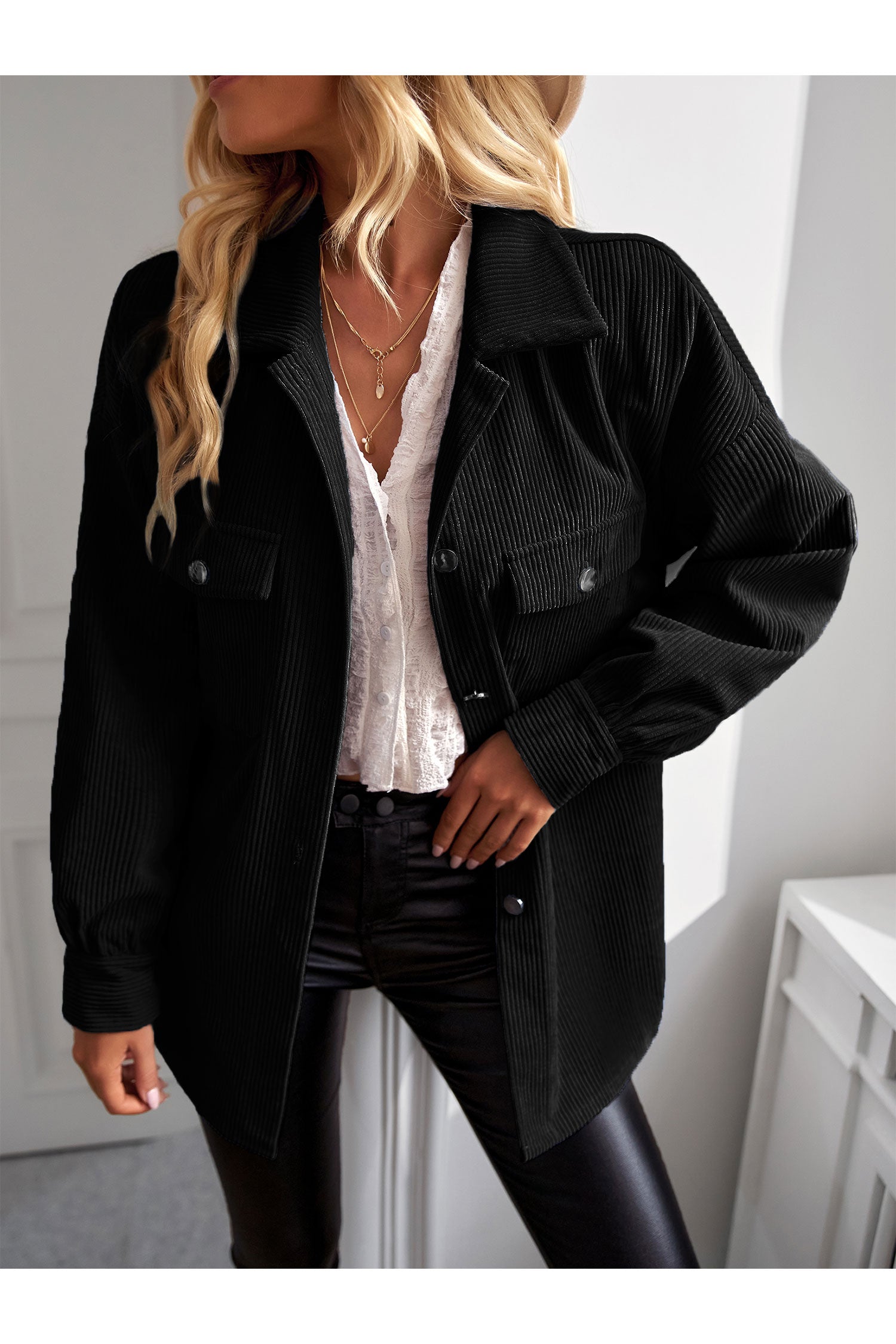 Women's Casual Corduroy Shacket Jacket