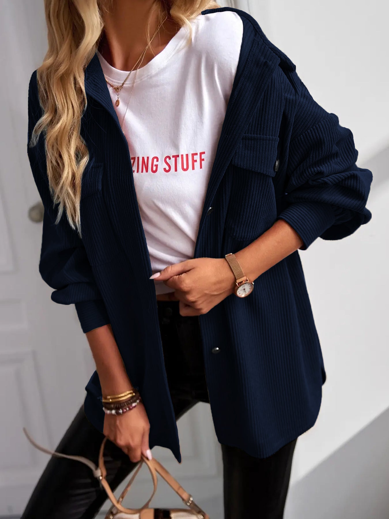 Women's Casual Corduroy Shacket Jacket