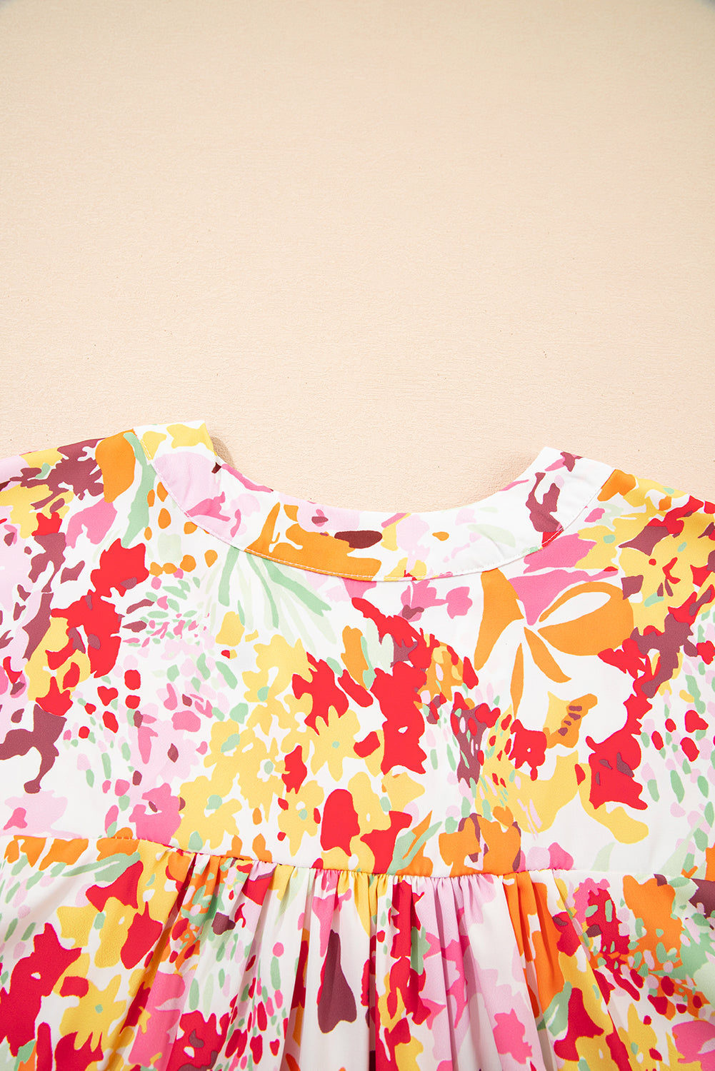 White Boho Floral Print V Neck Short Sleeves Top