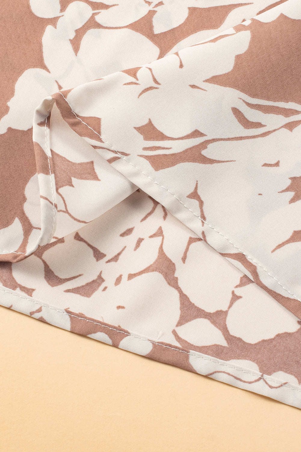 Khaki Floral Print Ruffle Short Sleeve Blouse