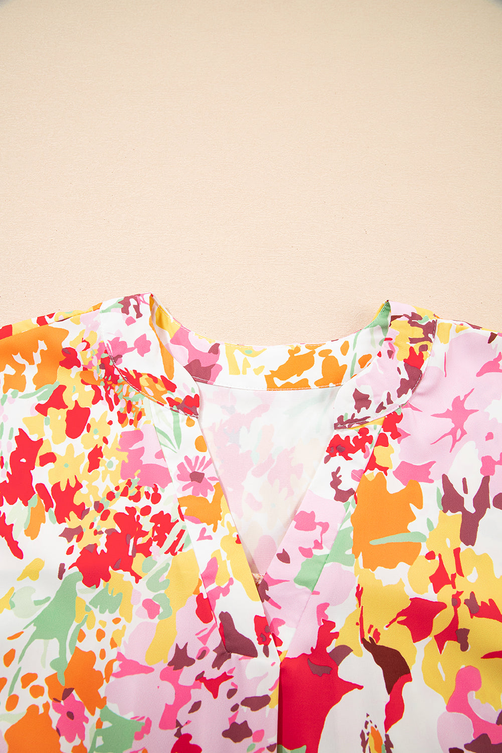 White Boho Floral Print V Neck Short Sleeves Top