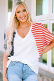White The US Stars and Stripes V Neck Tee
