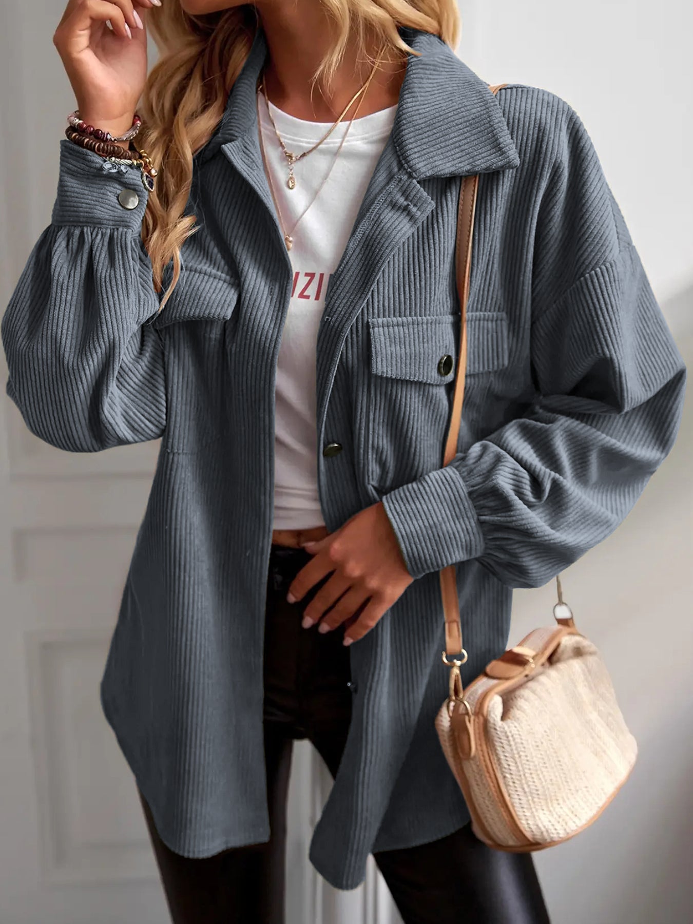 Women's Casual Corduroy Shacket Jacket