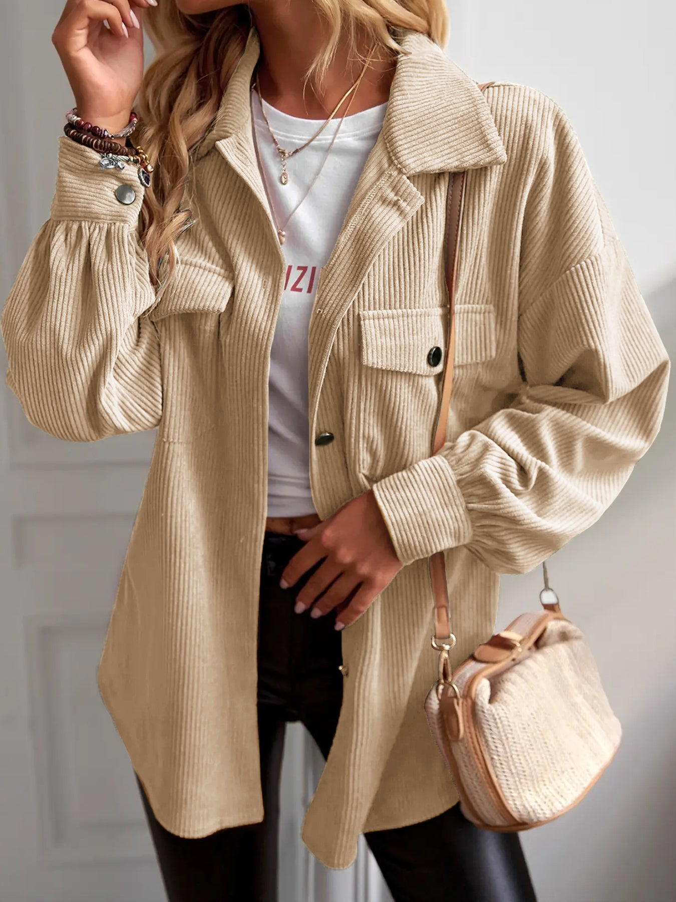 Women's Casual Corduroy Shacket Jacket