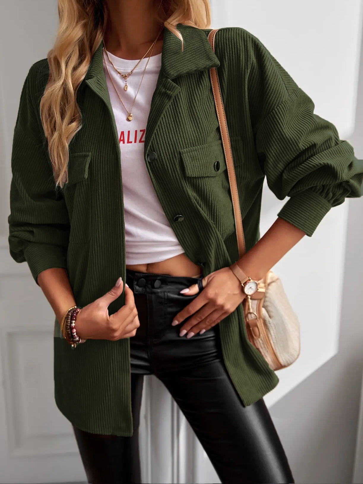 Women's Casual Corduroy Shacket Jacket