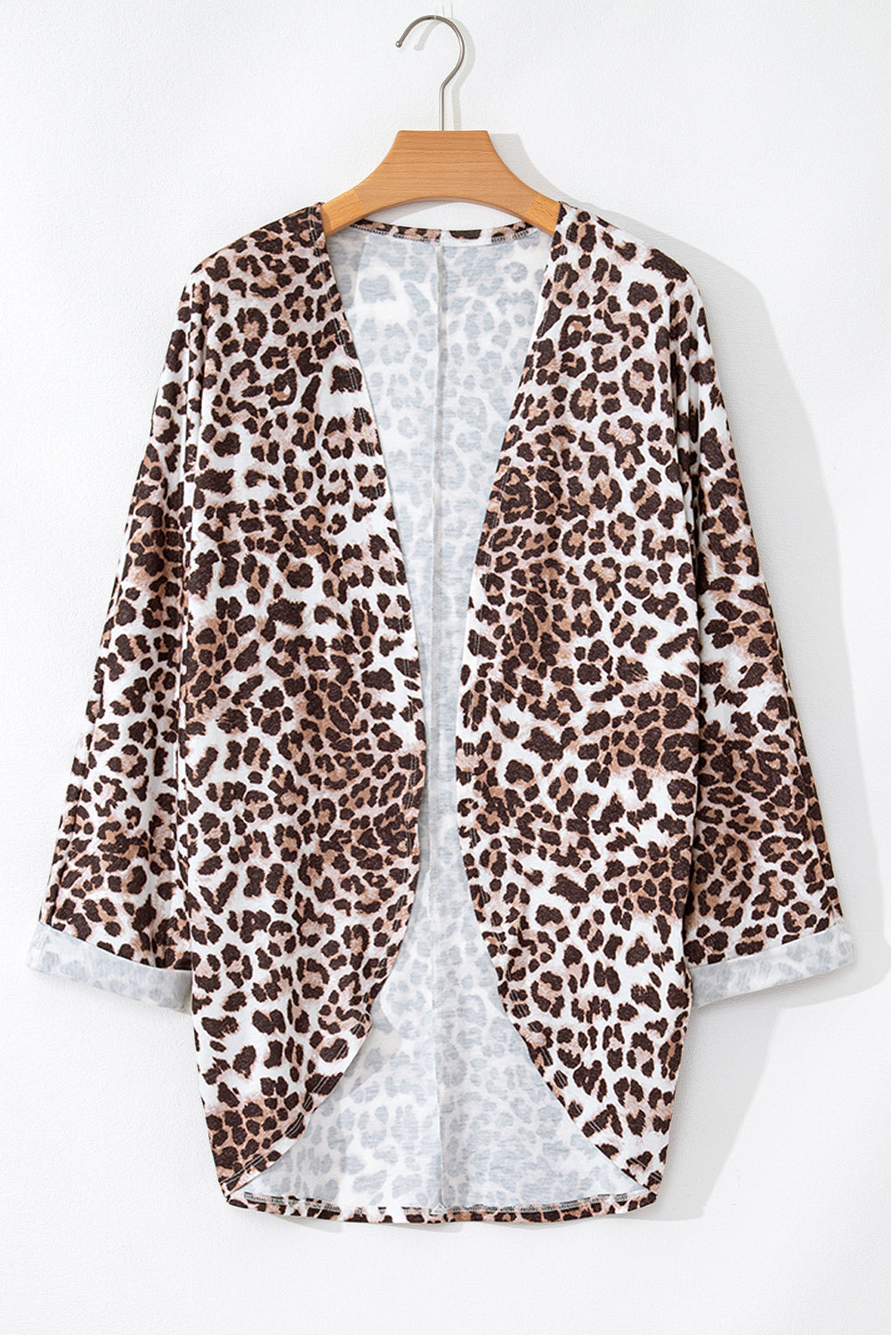 Khaki Leopard Print Batwing Sleeve Loose Tunic Cardigan