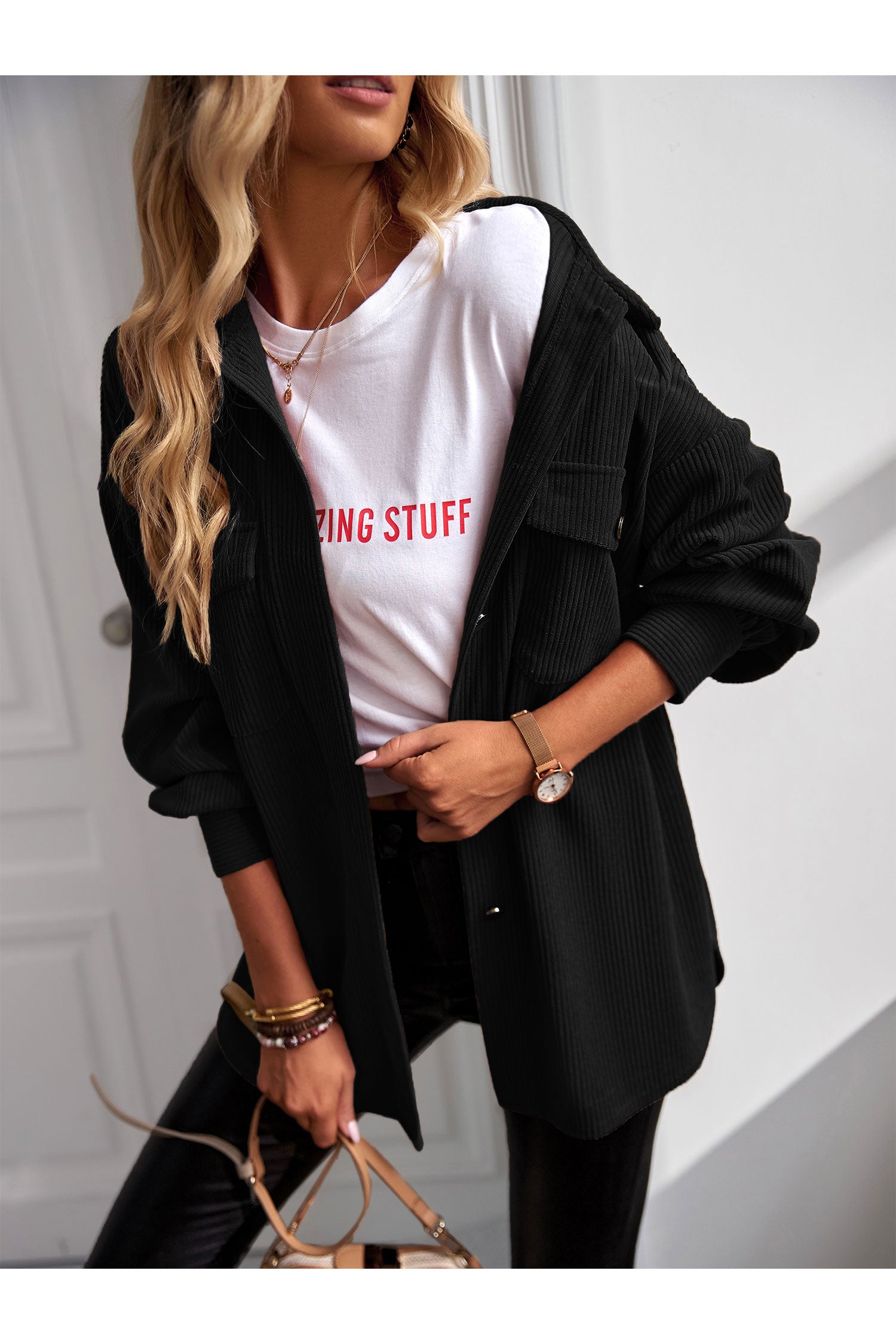 Women's Casual Corduroy Shacket Jacket