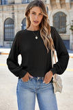 Black Lace Long Sleeve Textured Pullover