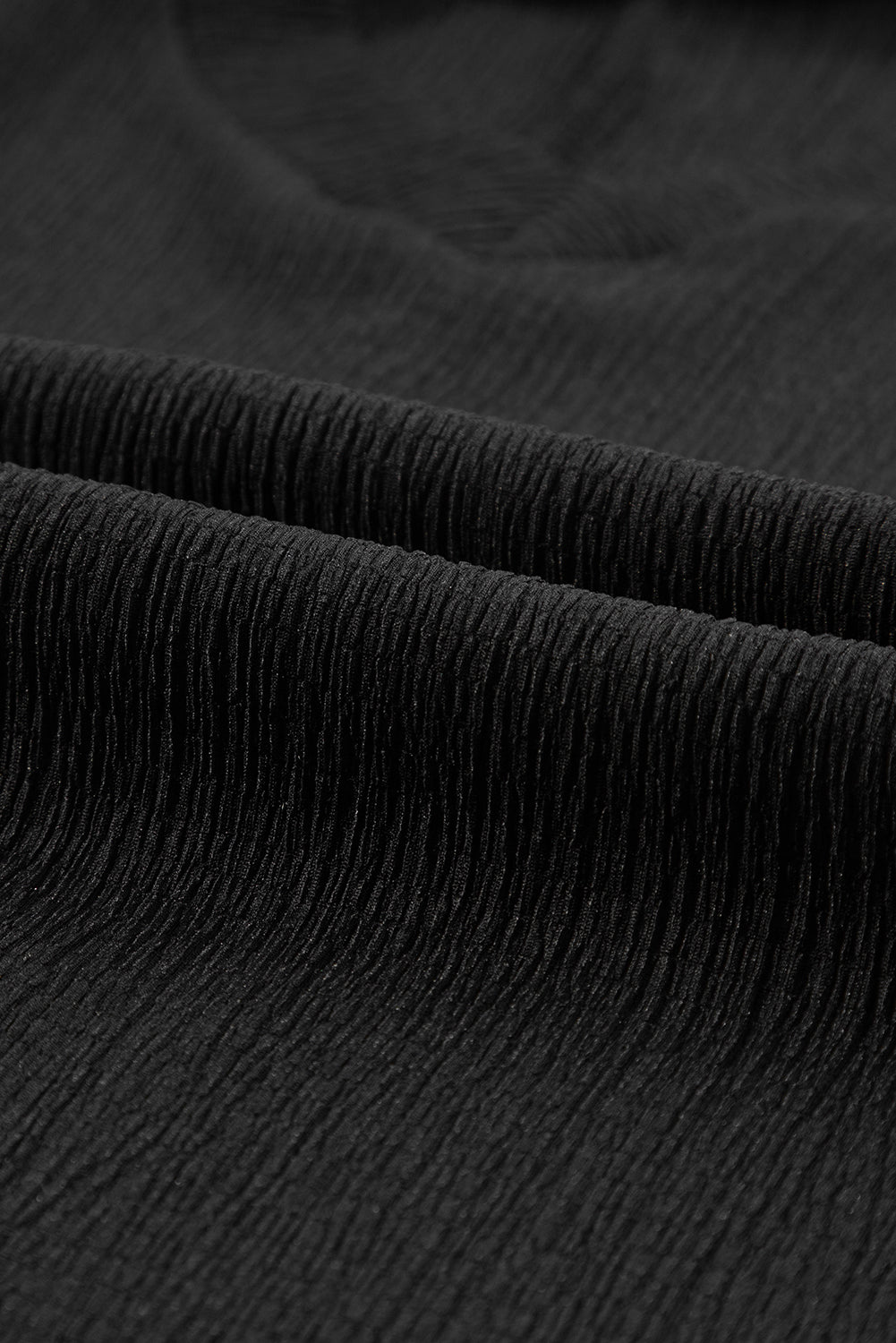 Black Crinkled V Neck Wide Sleeve T-shirt