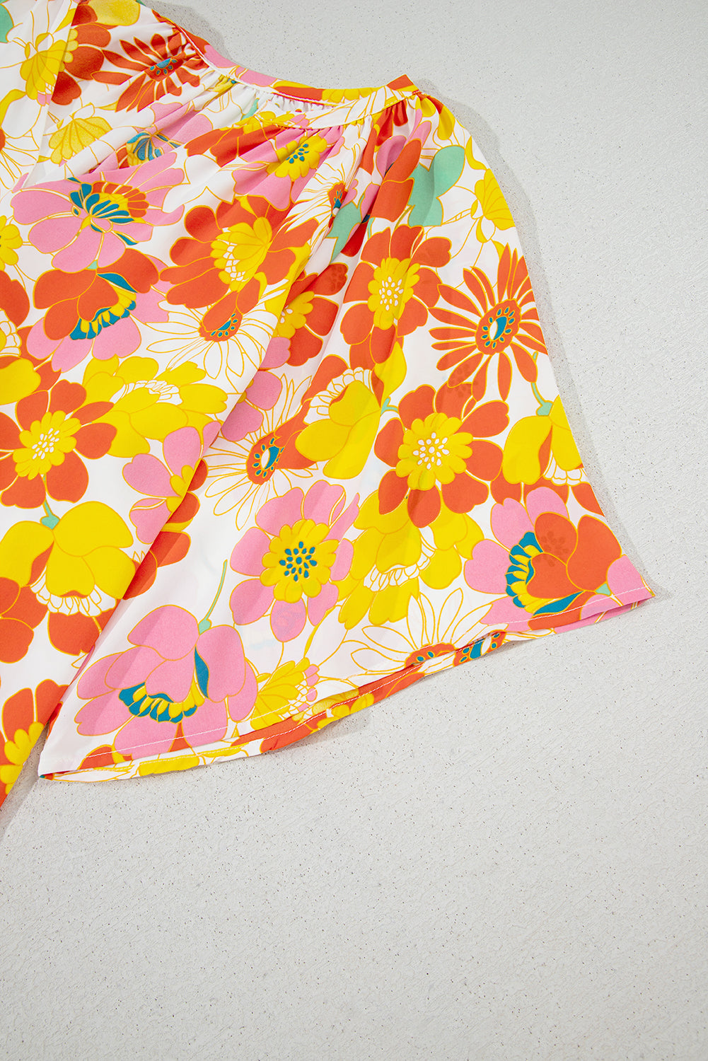 Orange Abstract Print V Neck Half Sleeve Blouse