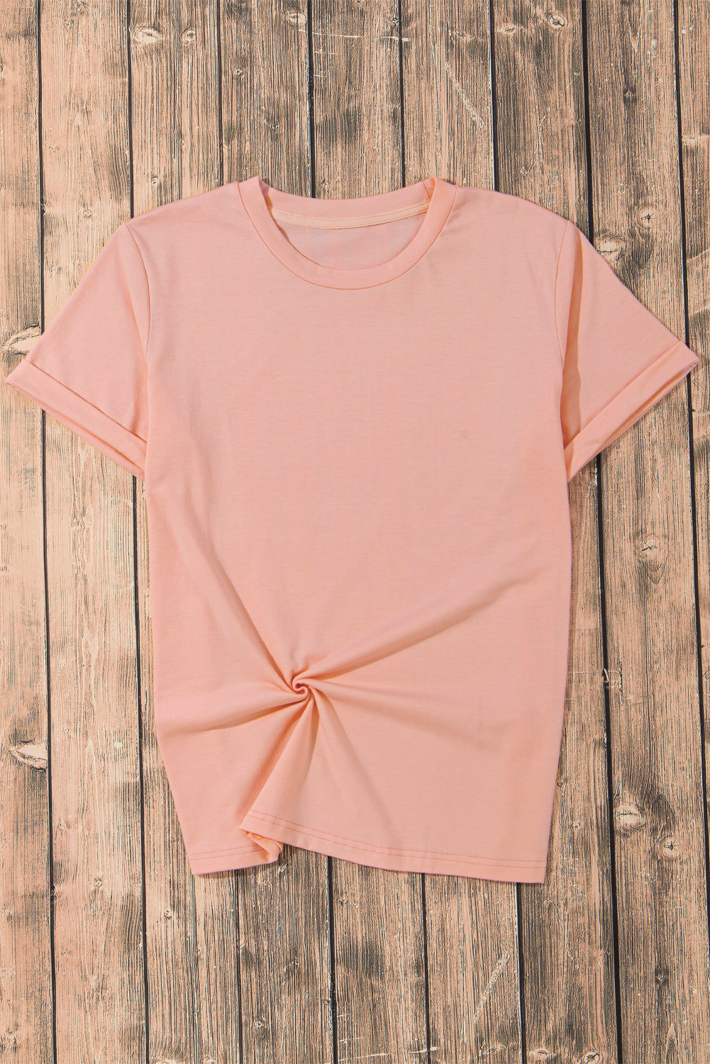 Pink Casual Plain Crew Neck Tee