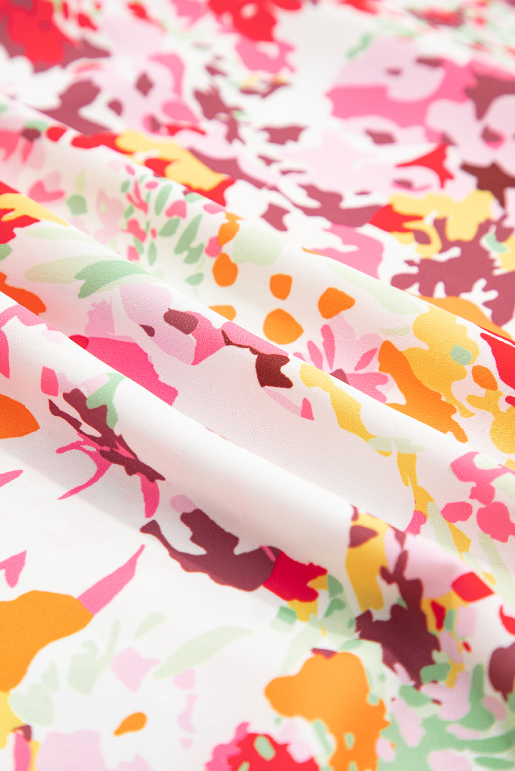 White Boho Floral Print V Neck Short Sleeves Top