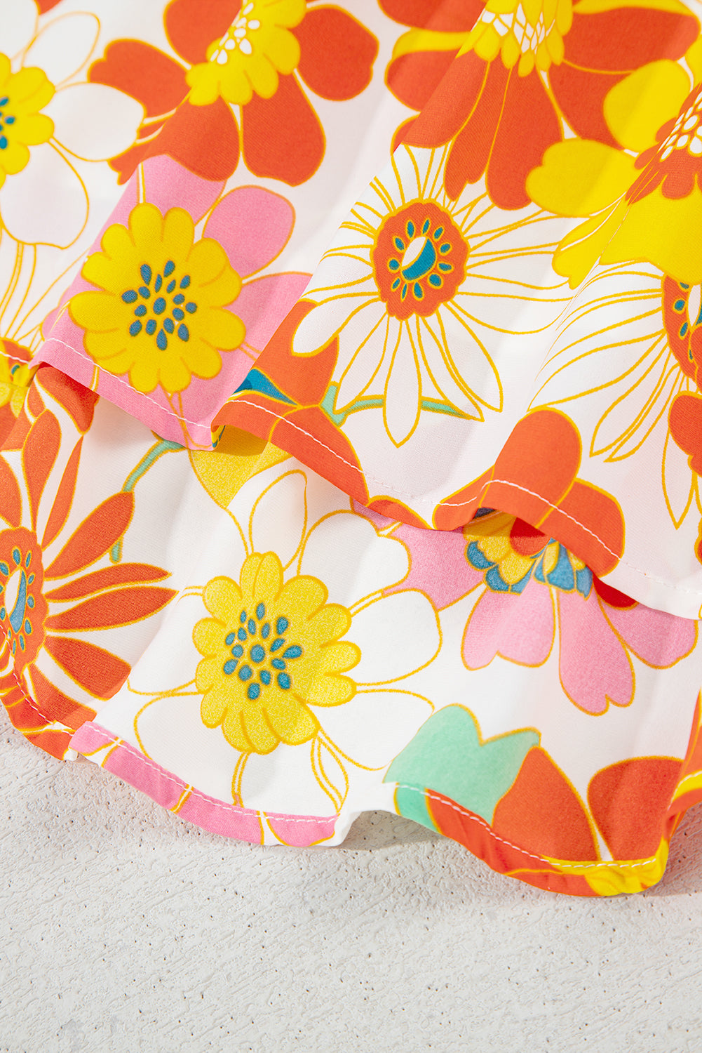 Orange Abstract Print V Neck Half Sleeve Blouse