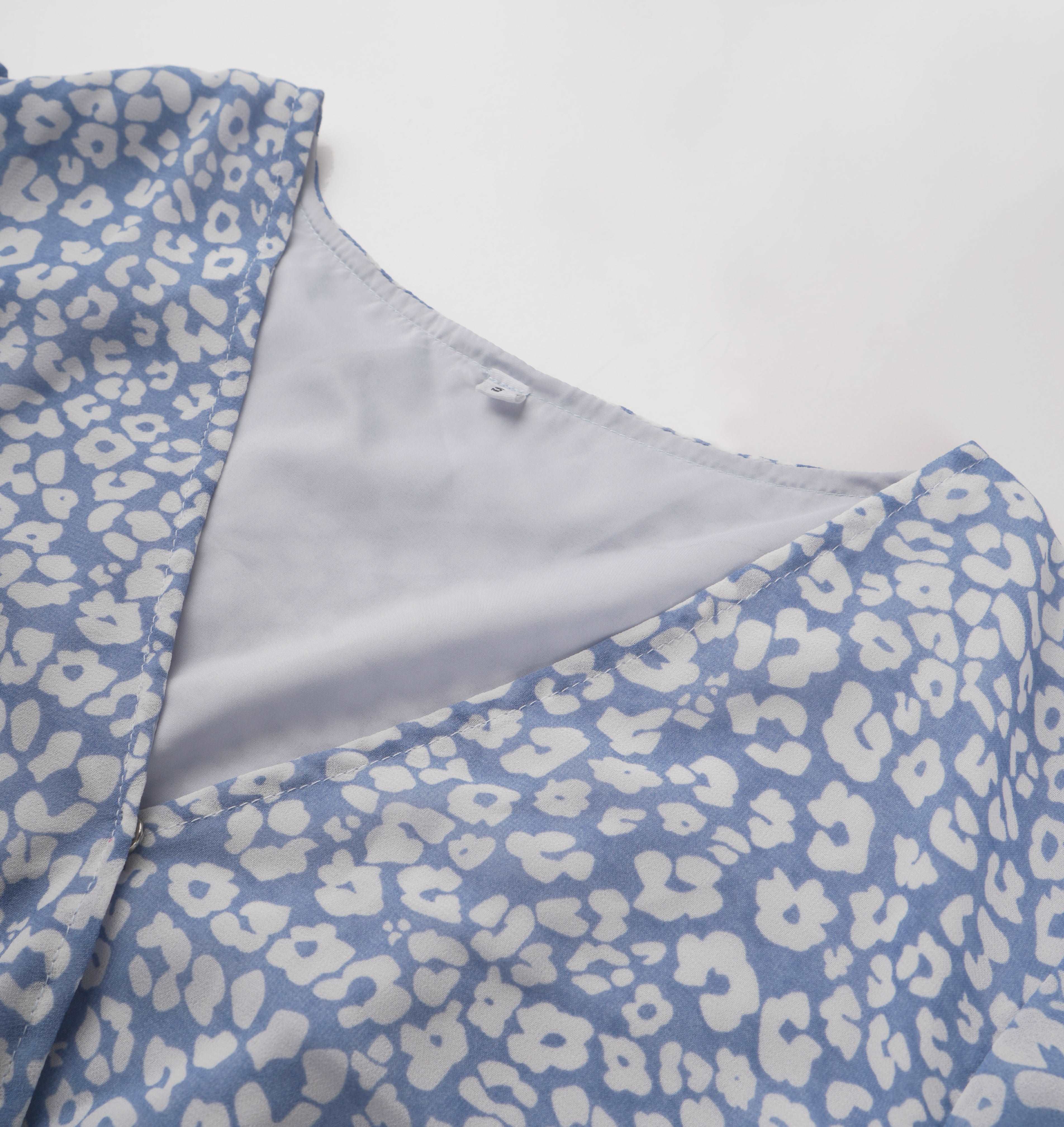 Women's Floral Summer Dress Wrap V Neck Short Sleeve Ruffle Hem A-Line Bohemian Maxi Dresses with Belt