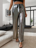 Women's Metallic Wide Leg Trousers Loose Long Pants