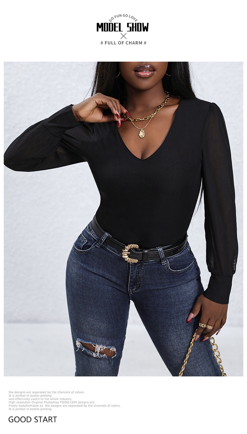 Long Sleeve Mock Turtle Neck Zip Up Bodysuit Shirt