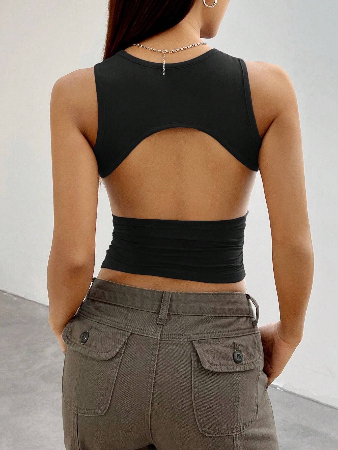 Women Ruched Crop Tank Tops Crewneck Sleeveless