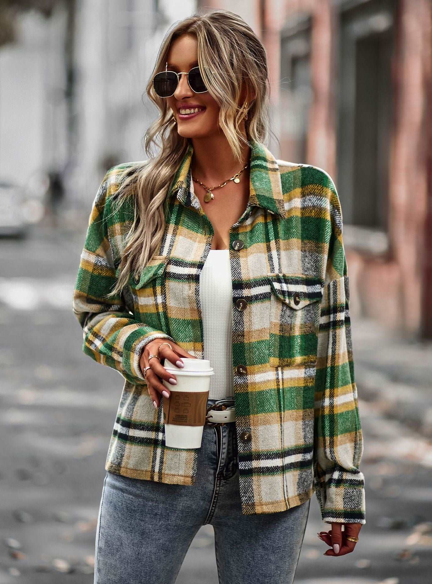 Womens Flannel Shacket Jacket Casual Plaid Wool Blend Button Down Long Sleeve Shirt Fall Clothes Outfits