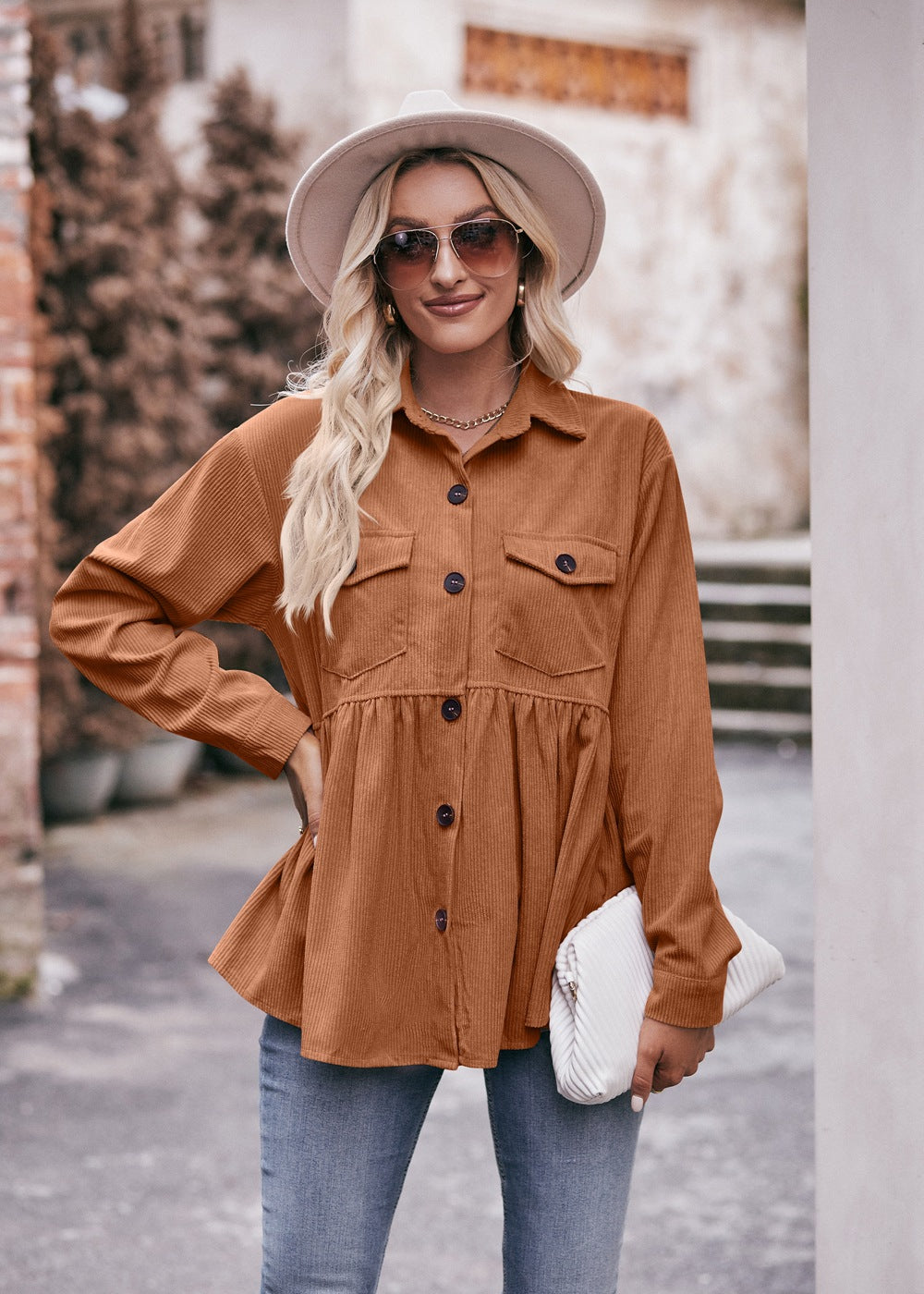 Women Babydoll Corduroy Jacket Oversized with Pocket